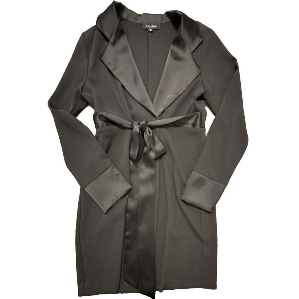 Lea & Viola Small Black Wrap Dress Satin Tie LBD Long Sleeve Party Minimalist